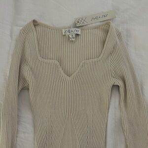 She + Sky Cream Ribbed Knit Top